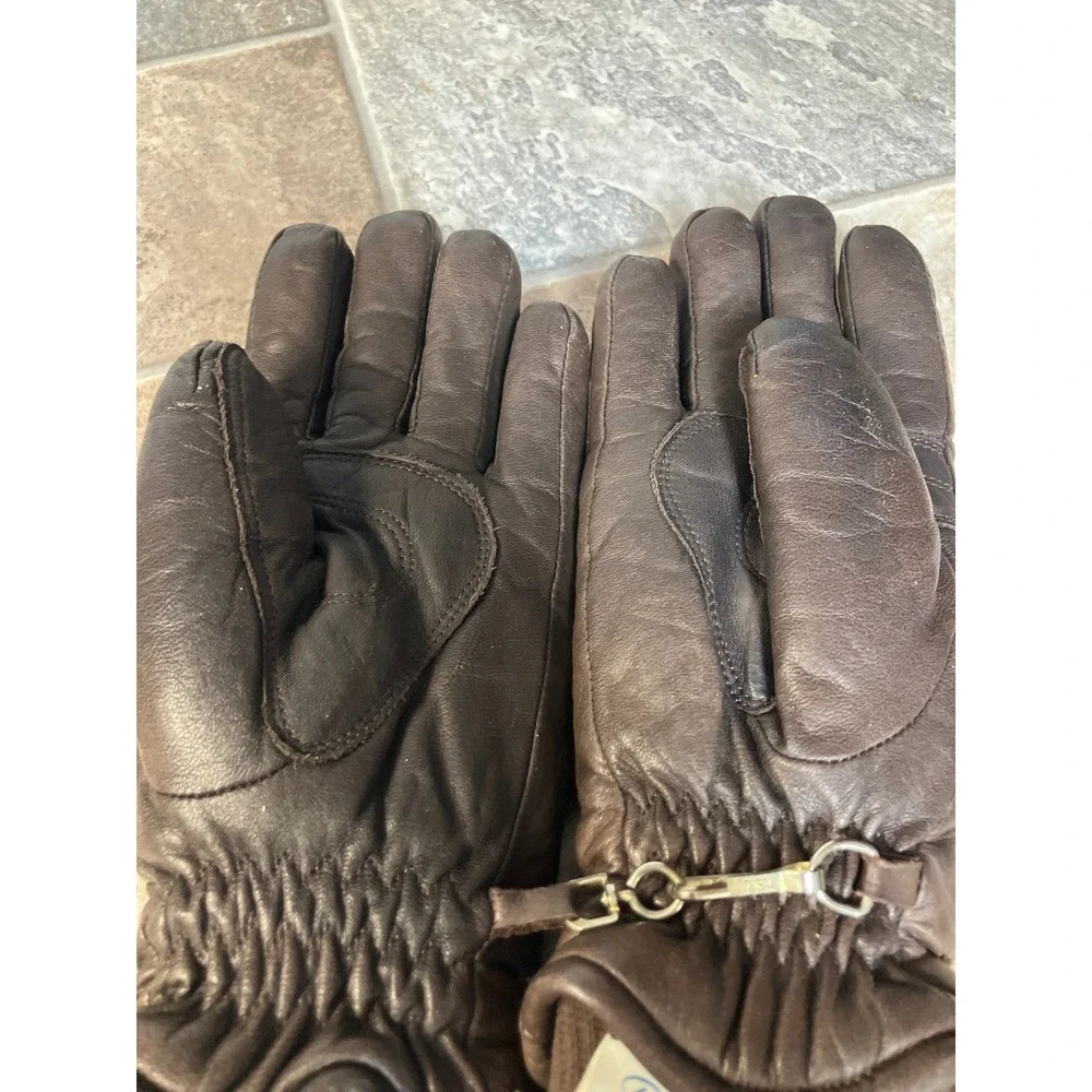 Roffe Vintage Brown Leather Ski Gloves Ladies Small Japan Made Knit Cuff Retro